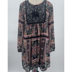 XHILARATION Women's Lined Floral Embroidered‎ Boho Long Sheer Sleeves Dress S